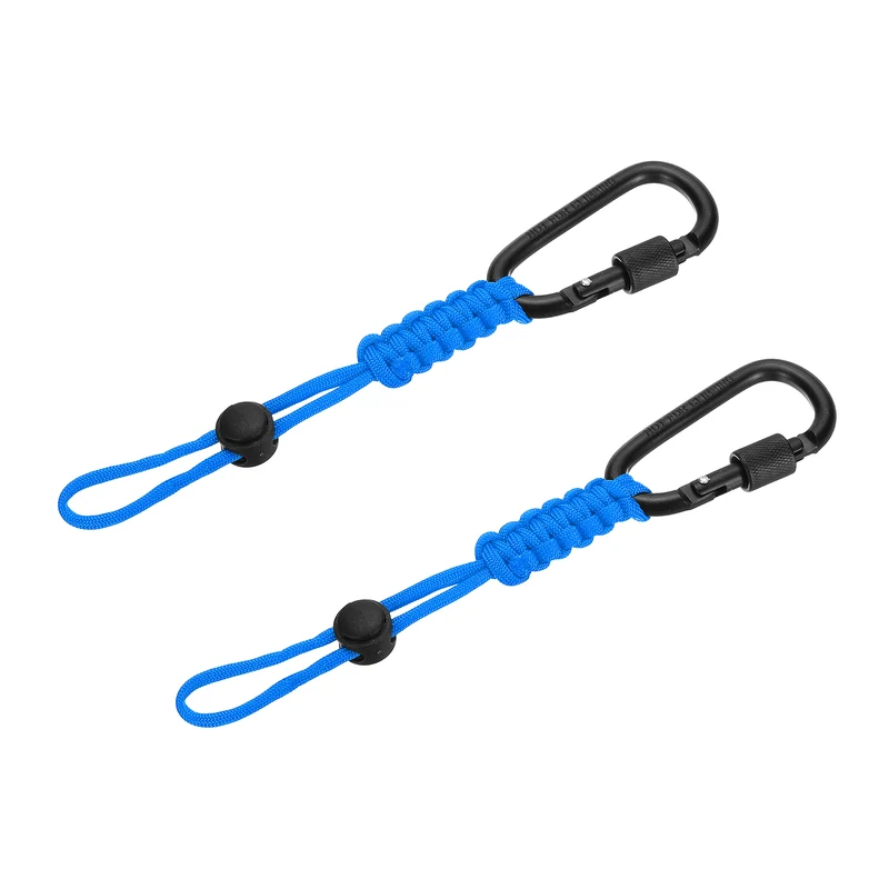 2 Pcs Paracord Keychain Carabiner Clip D Ring Hook, Sky Blue