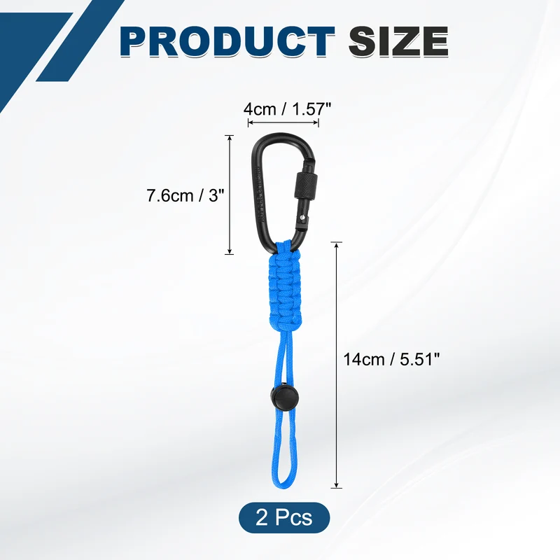 2 Pcs Paracord Keychain Carabiner Clip D Ring Hook, Sky Blue