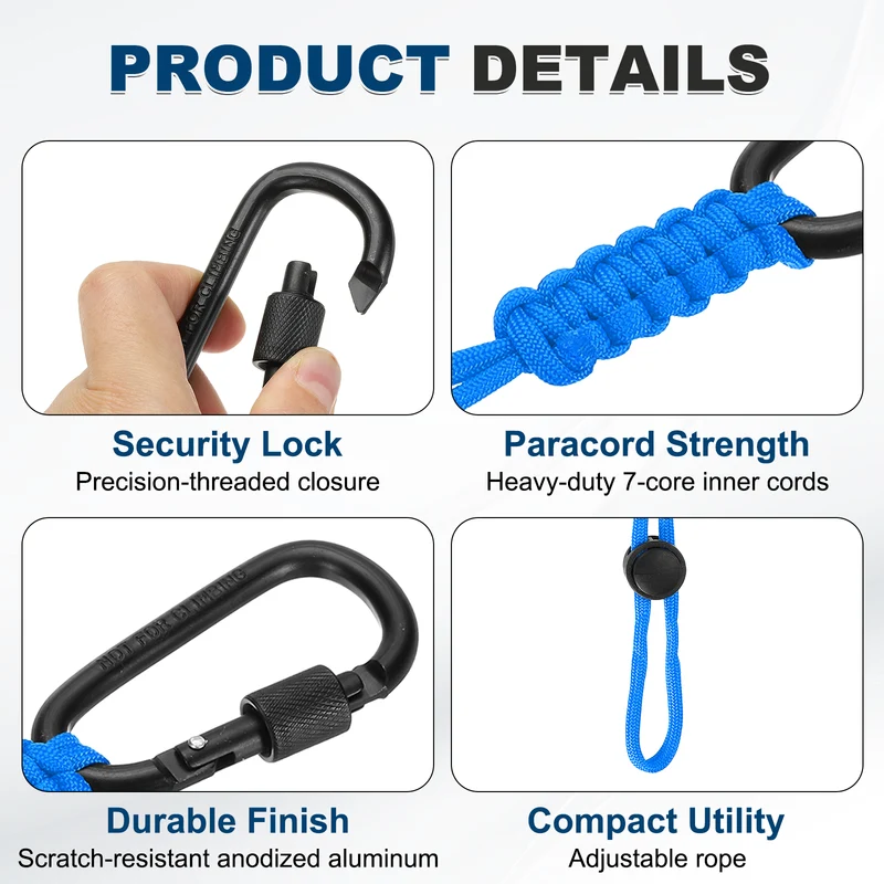 2 Pcs Paracord Keychain Carabiner Clip D Ring Hook, Sky Blue