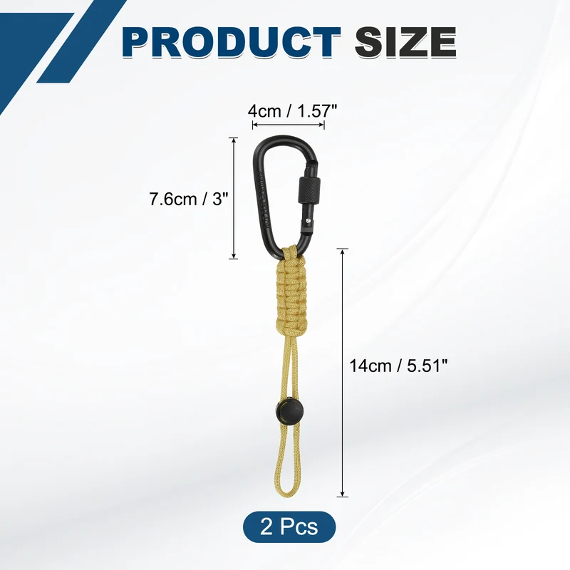 2 Pcs Paracord Keychain Carabiner Clip D Ring Hook, Light Gold