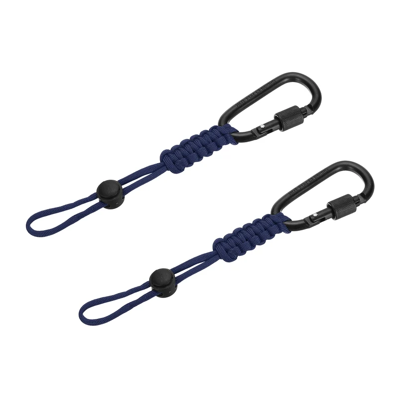 2 Pcs Paracord Keychain Carabiner Clip D Ring Hook, Navy Blue