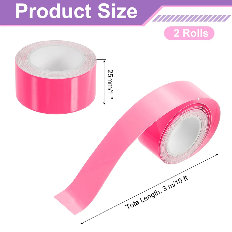 2 Rolls Glow in the Dark Tape 10ft x 1" Bright Sticker Tape Pink