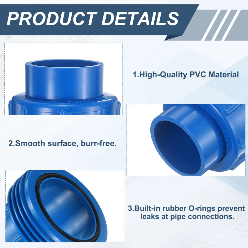 4Pcs 40mm(1-1/4") PVC-Union Coupling Pipe Fitting Slip Joint Adapter, Blue