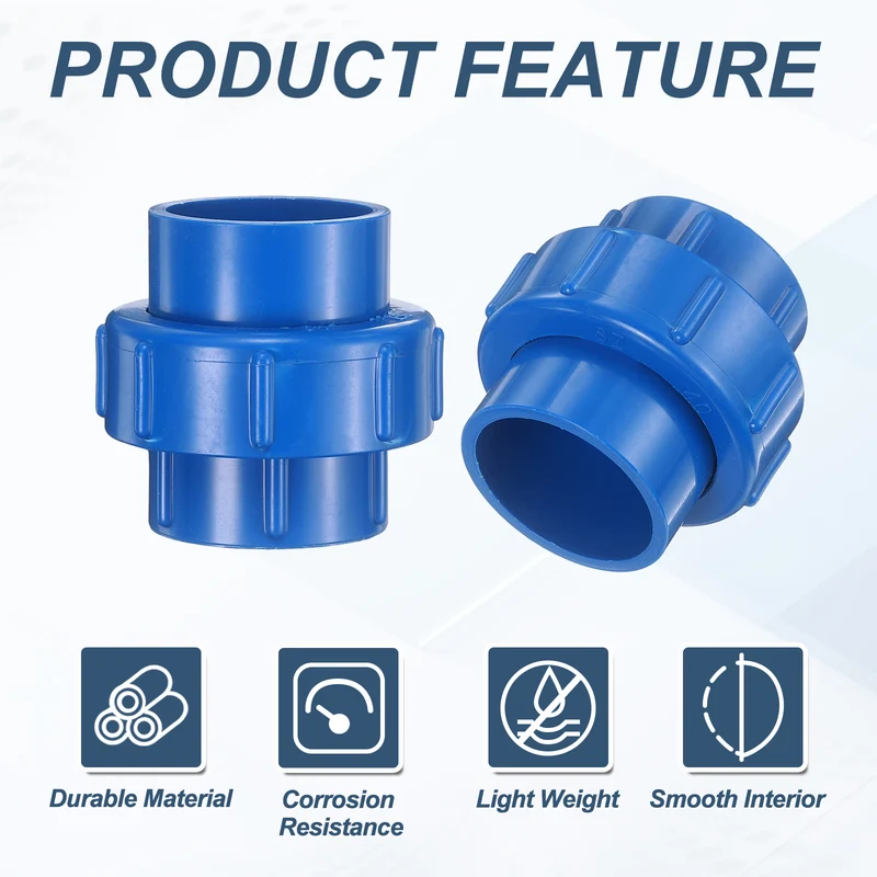 4Pcs 40mm(1-1/4") PVC-Union Coupling Pipe Fitting Slip Joint Adapter, Blue