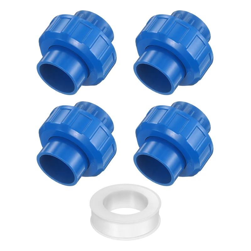4Pcs 32mm(1") PVC-Union Coupling Pipe Fitting Slip Joint Adapter, Blue