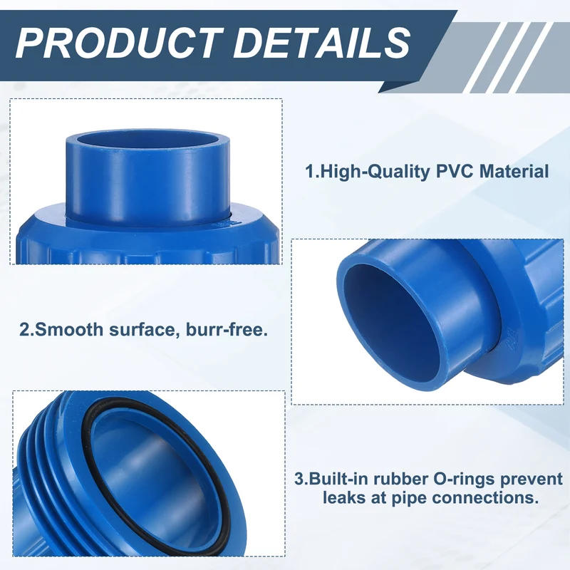 4Pcs 32mm(1") PVC-Union Coupling Pipe Fitting Slip Joint Adapter, Blue