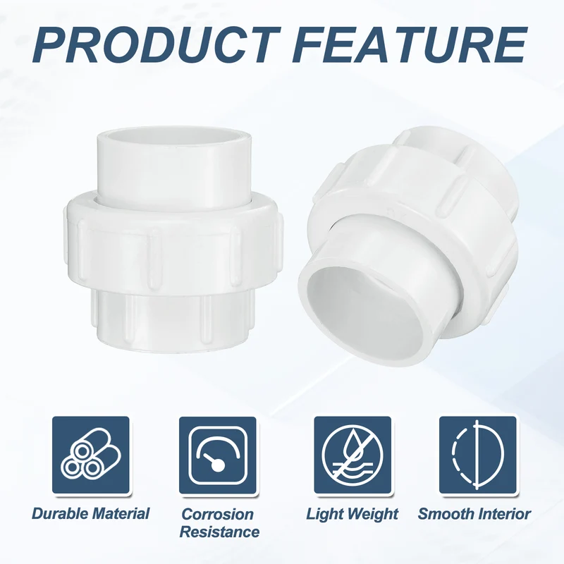 4Pcs 40mm(1-1/4") PVC-Union Coupling Pipe Fitting Slip Joint Adapter, White