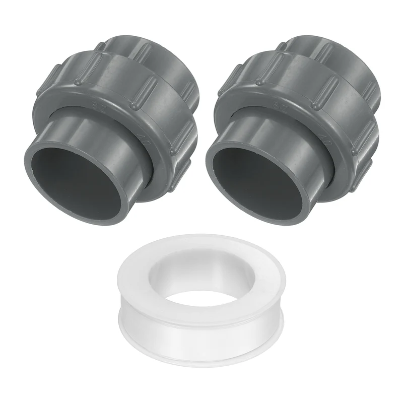 2Pcs 40mm(1-1/4") PVC-Union Coupling Pipe Fitting Slip Joint Adapter, Gray