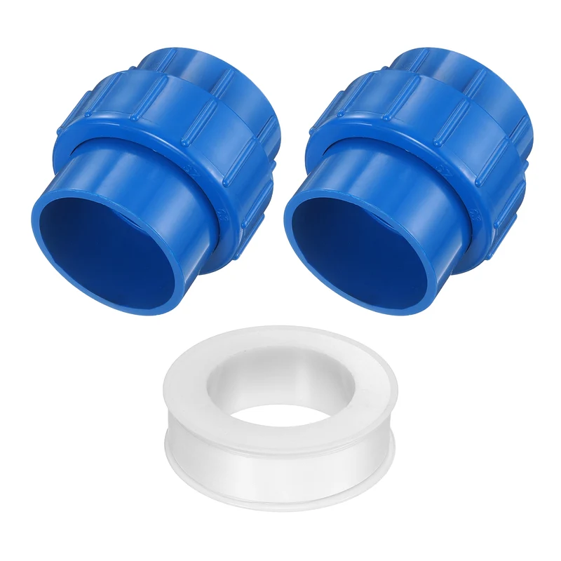 2Pcs 63mm(2") PVC-Union Coupling Pipe Fitting Slip Joint Adapter, Blue