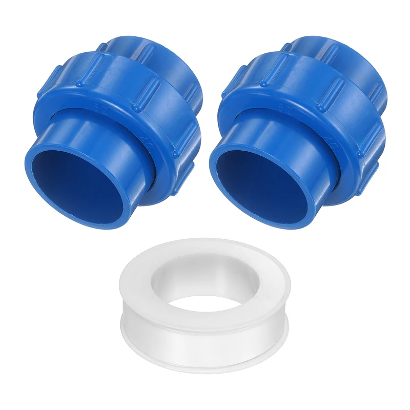 2Pcs 40mm(1-1/4") PVC-Union Coupling Pipe Fitting Slip Joint Adapter, Blue