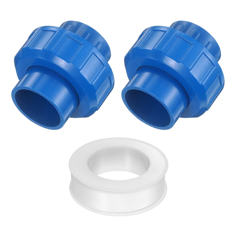 2Pcs 32mm(1") PVC-Union Coupling Pipe Fitting Slip Joint Adapter, Blue