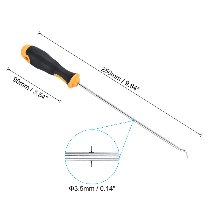 O-Ring 45 Degree Hook 250mm, Oil Seal Gasket Precision Screwdriver Puller Remover Removal Tool, Yellow