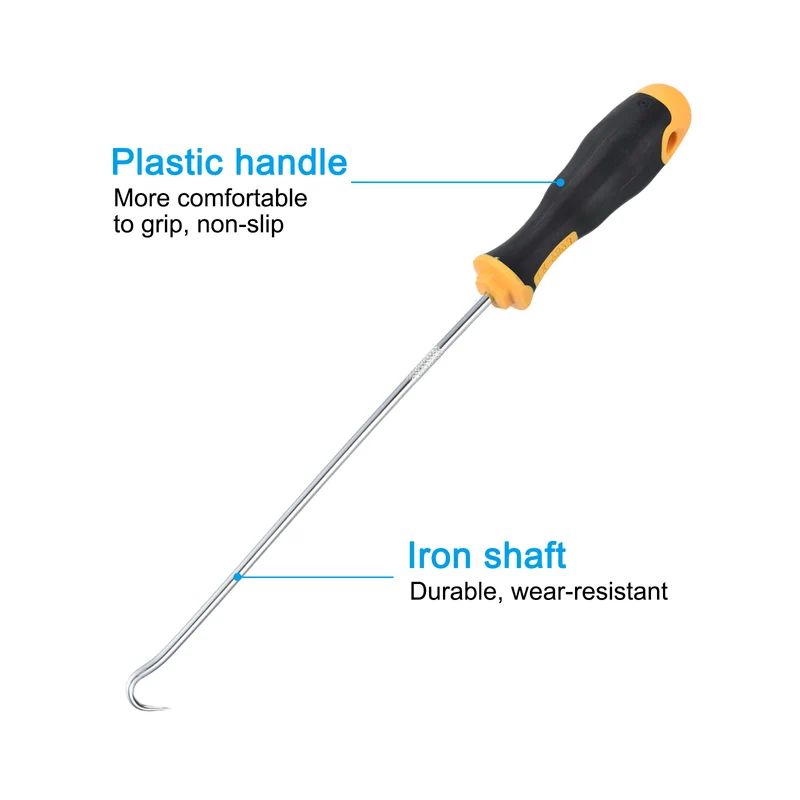 O-Ring 90 Degree Hook 250mm, Oil Seal Gasket Precision Screwdriver Puller Remover Removal Tool, Yellow