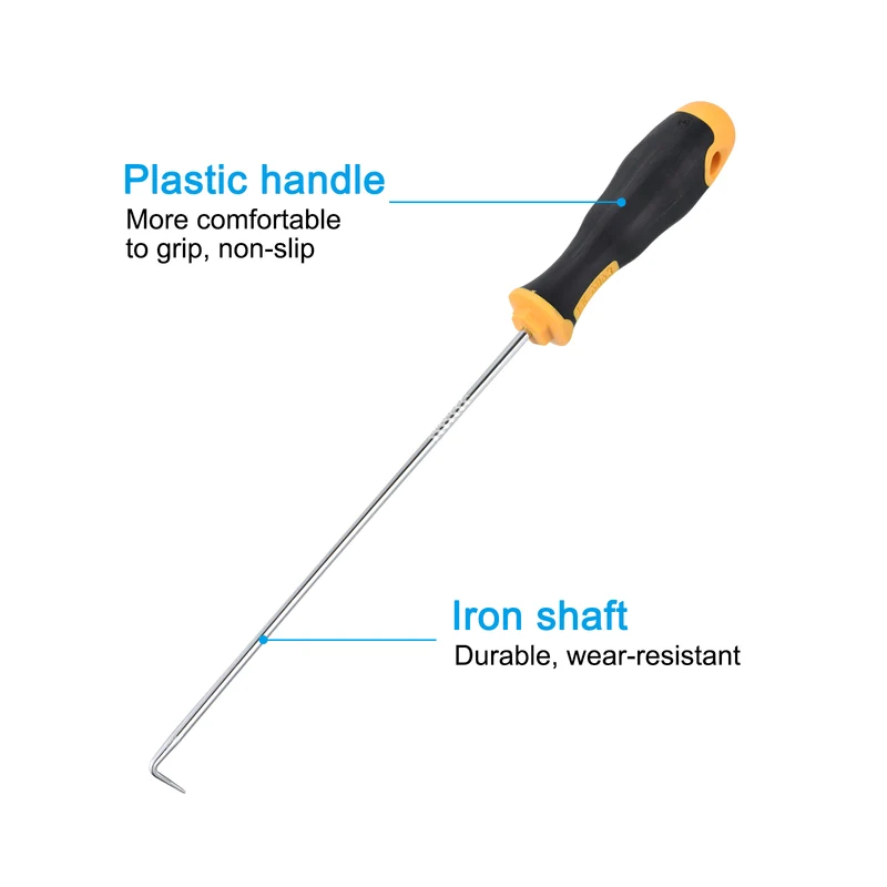 O-Ring 90 Degree Pick 250mm, Oil Seal Gasket Precision Screwdriver Puller Remover Removal Tool, Yellow