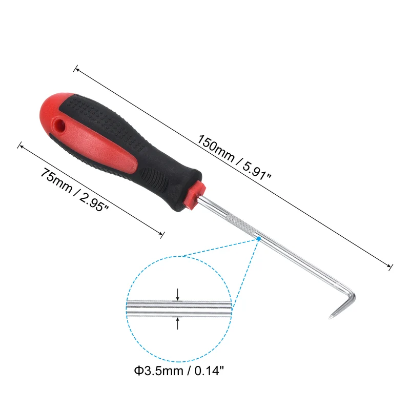 O-Ring 90 Degree Pick 150mm, 2 Pcs Oil Seal Gasket Precision Screwdriver Puller Remover Removal Tool, Red