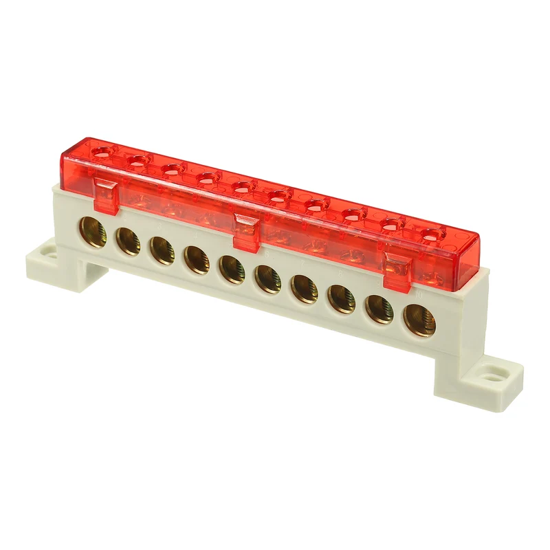 Terminal Ground Bar, 10 Positions 9x14mm Ground Block for Electrical, Red