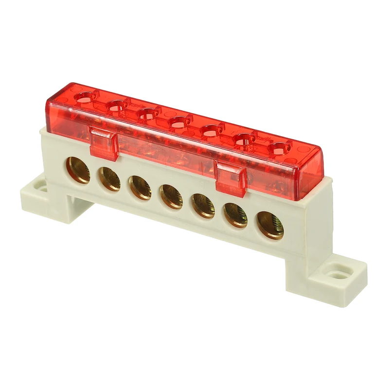 Terminal Ground Bar, 7 Positions 9x14mm Ground Block for Electrical, Red