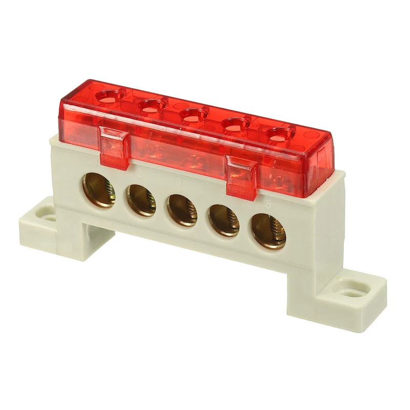 Terminal Ground Bar, 5 Positions 9x14mm Ground Block for Electrical, Red