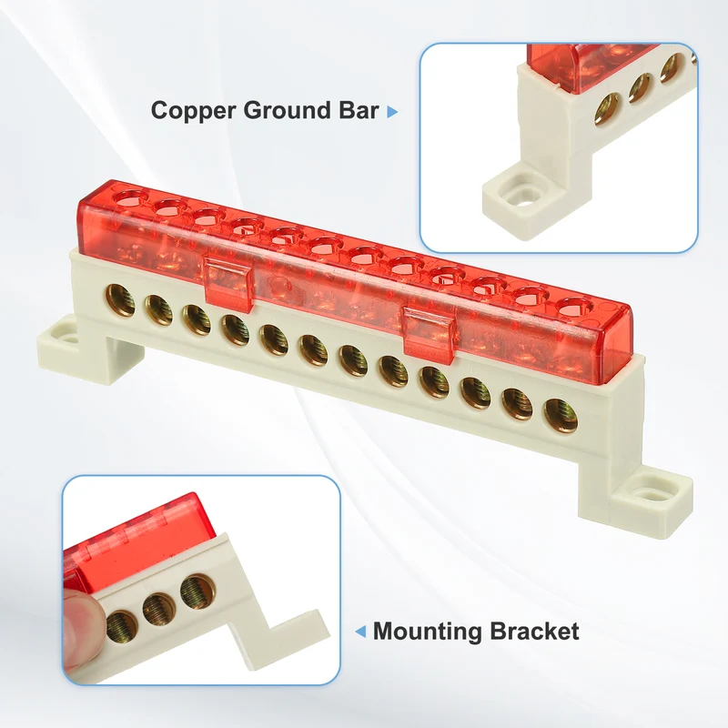 Terminal Ground Bar, 12 Positions 7x11mm Ground Block for Electrical, Red