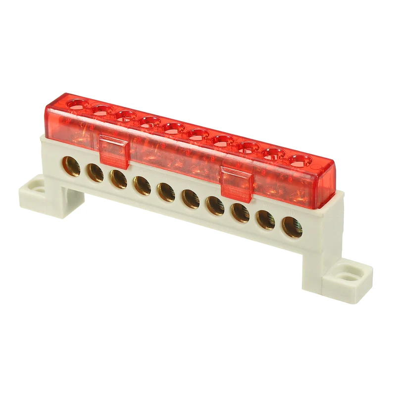 Terminal Ground Bar, 10 Positions 7x11mm Ground Block for Electrical, Red