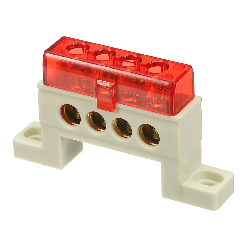 Terminal Ground Bar, 4 Positions 7x11mm Ground Block for Electrical, Red