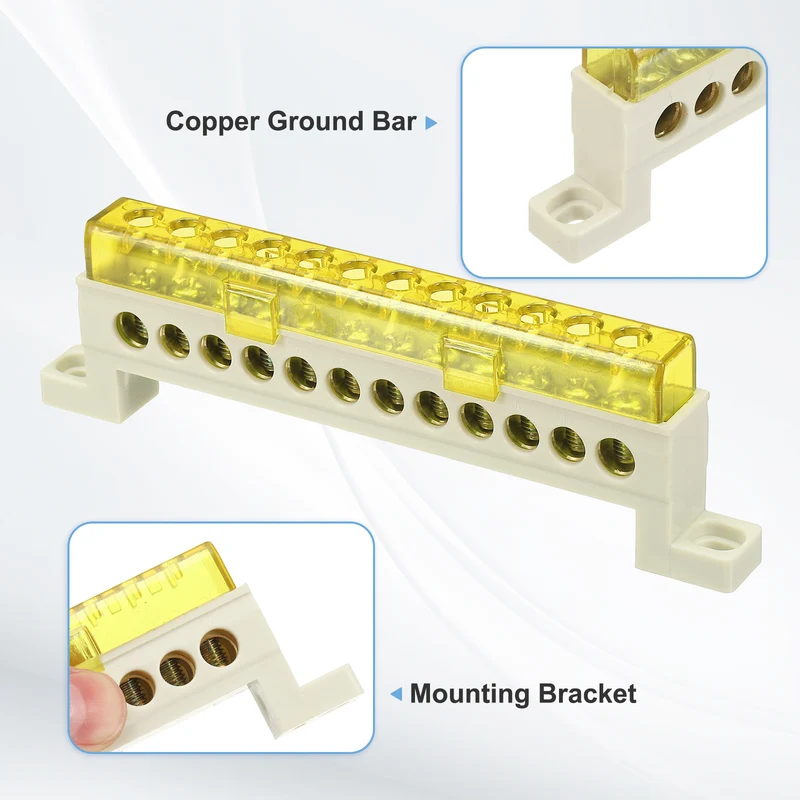 Terminal Ground Bar, 12 Positions 7x11mm Ground Block for Electrical, Yellow
