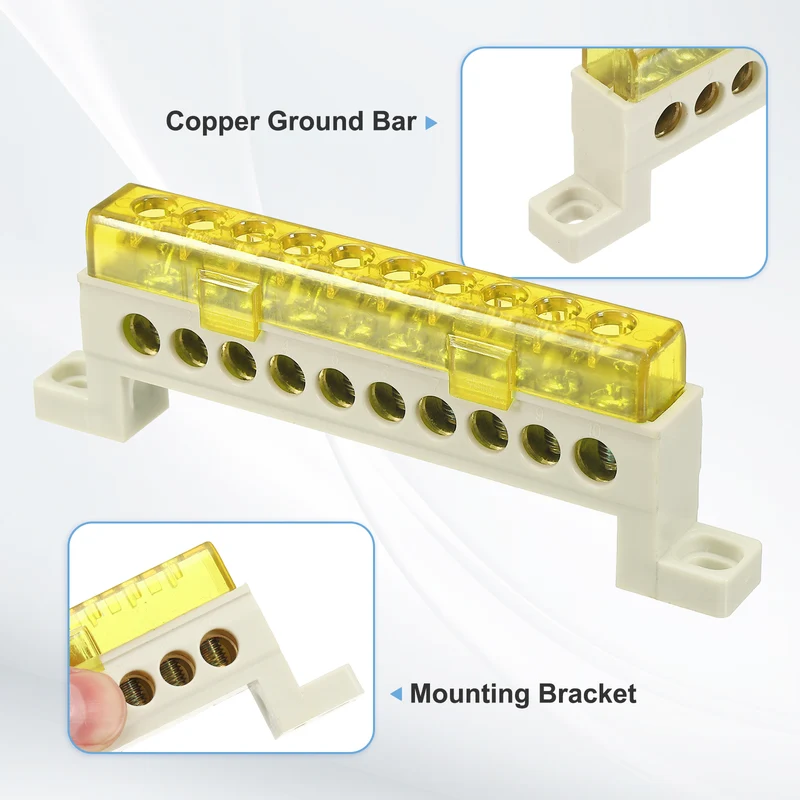 Terminal Ground Bar, 10 Positions 7x11mm Ground Block for Electrical, Yellow