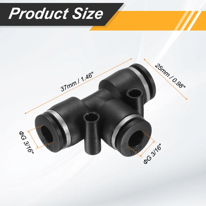 2pcs Air Line Fitting G 3/16" Push to Connect Branch Tee Pneumatic Quick Union