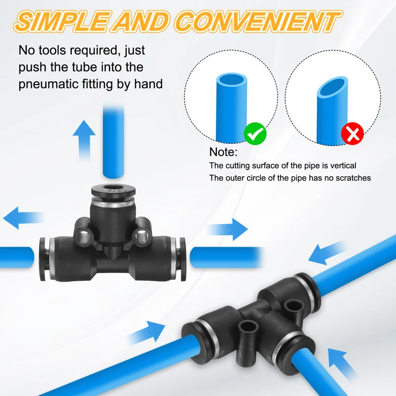 2pcs Air Line Fitting G 3/16" Push to Connect Branch Tee Pneumatic Quick Union