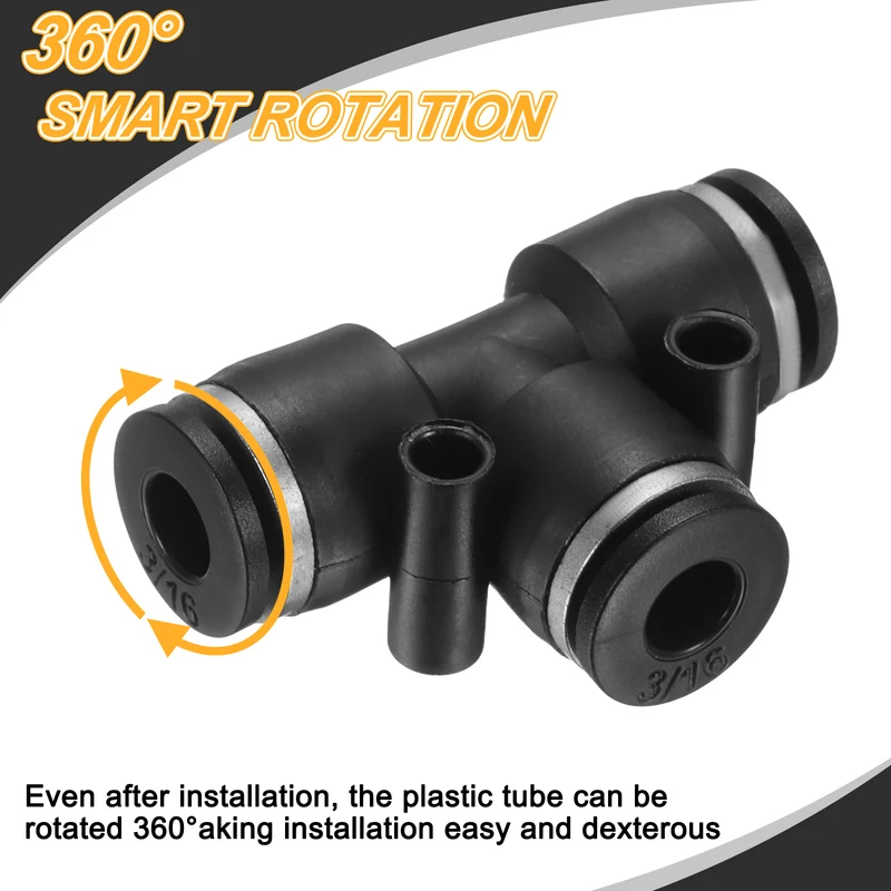 2pcs Air Line Fitting G 3/16" Push to Connect Branch Tee Pneumatic Quick Union