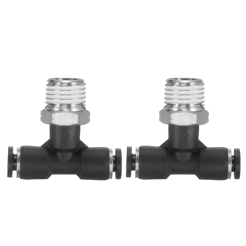 2pcs Air Line Fitting 5/32" x NPT 1/4" Male Thread Push to Connect Branch Tee
