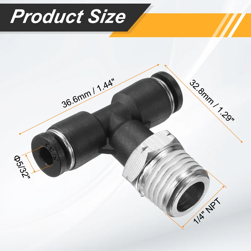 2pcs Air Line Fitting 5/32" x NPT 1/4" Male Thread Push to Connect Branch Tee