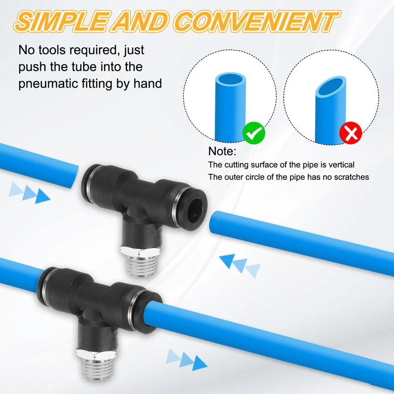 2pcs Air Line Fitting 5/32" x NPT 1/4" Male Thread Push to Connect Branch Tee