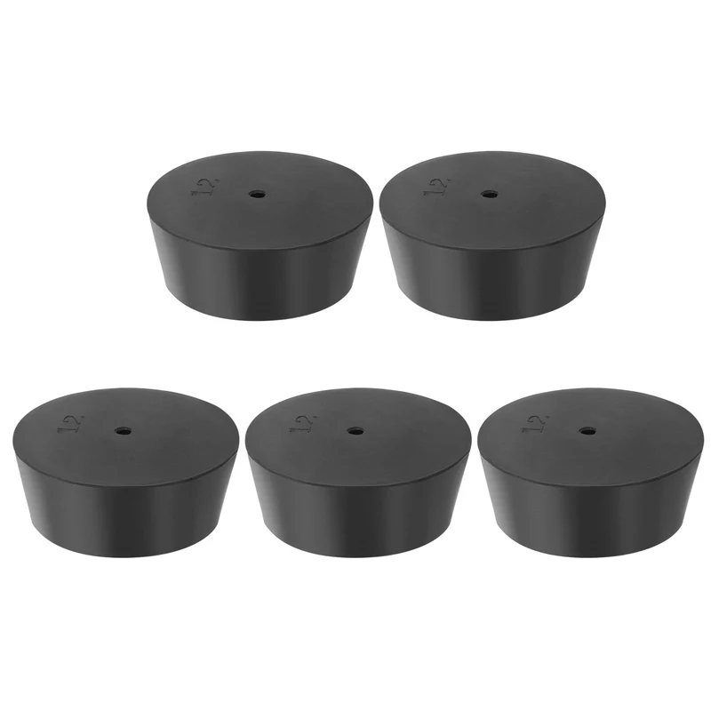 5Pcs Drilled Rubber Stopper, Tapered Lab Seal Rubbers Stoppers Lab Plug, Black