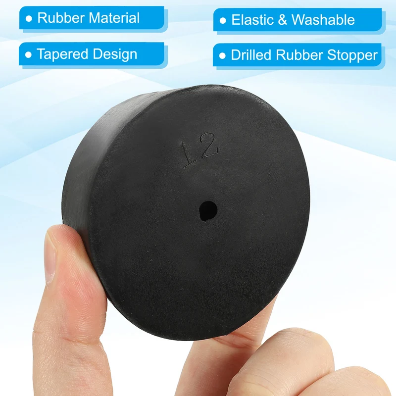 5Pcs Drilled Rubber Stopper, Tapered Lab Seal Rubbers Stoppers Lab Plug, Black