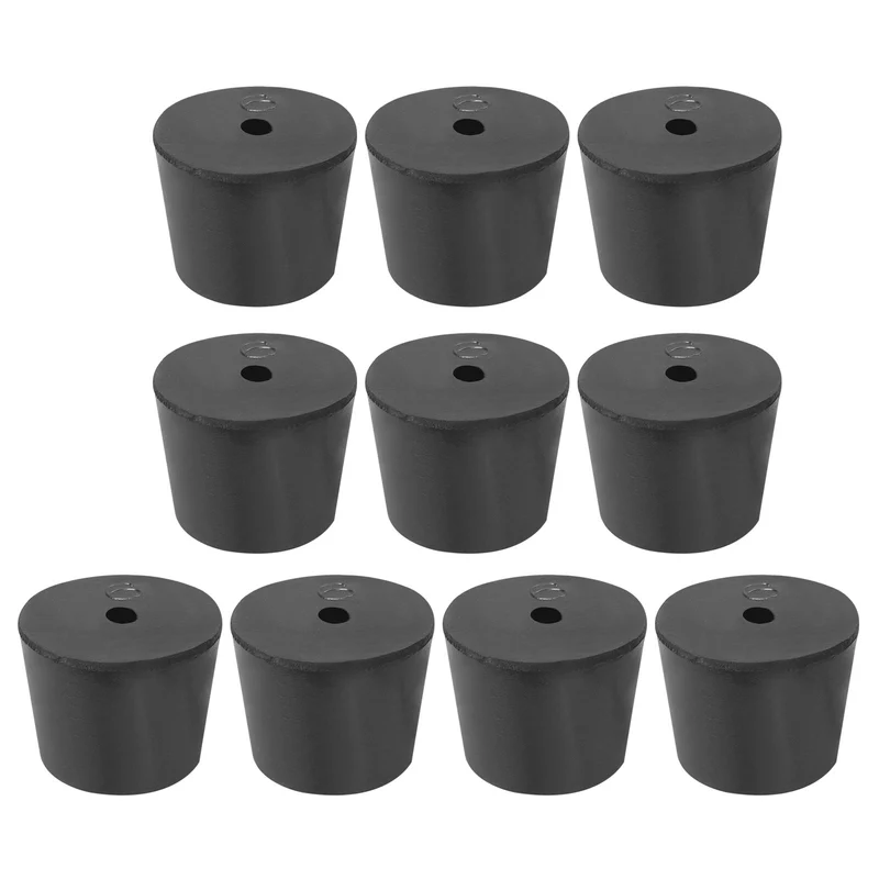 10Pcs Drilled Rubber Stopper, Tapered Labs Seal Rubber Stopper Labs Plug, Black