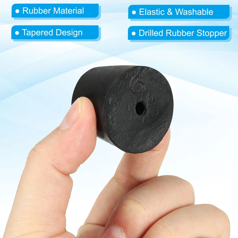 10Pcs Drilled Rubber Stopper, Tapered Labs Seal Rubber Stopper Labs Plug, Black