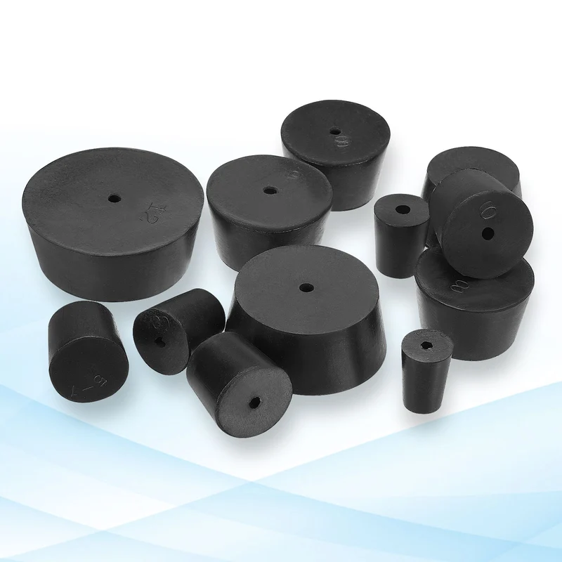 10Pcs Drilled Rubber Stopper, Tapered Labs Seal Rubber Stopper Labs Plug, Black