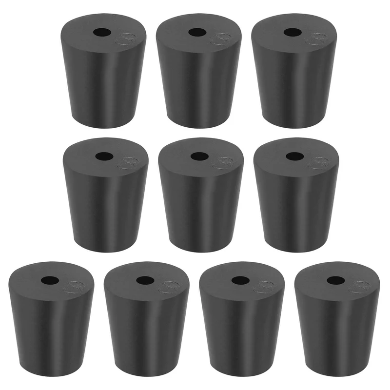 10Pcs Drilled Rubber Stopper,Tapered Lab Seal Rubber Stopper Lab Plug, Black