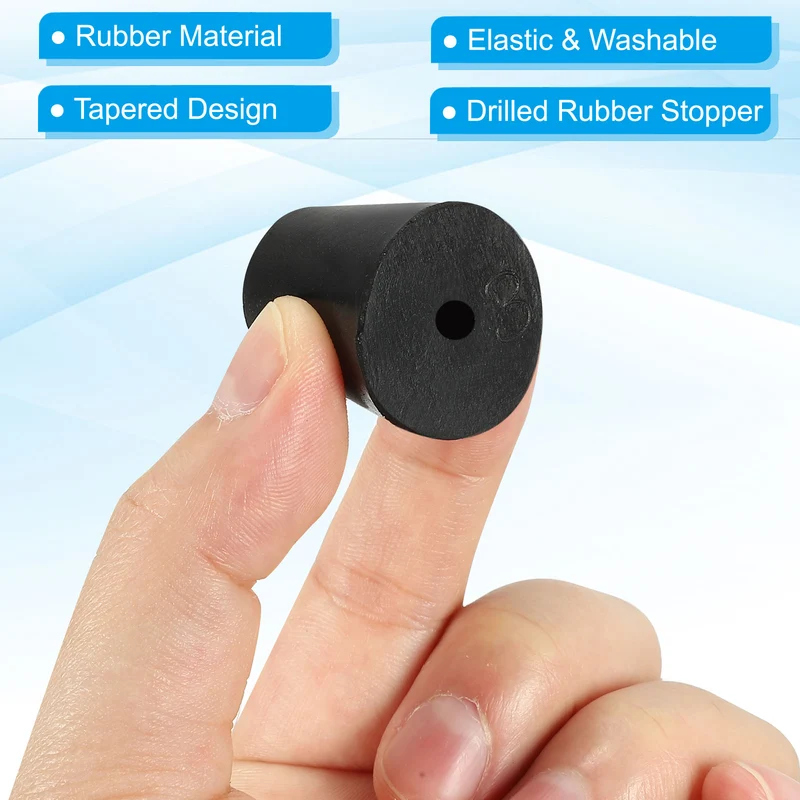10Pcs Drilled Rubber Stopper,Tapered Lab Seal Rubber Stopper Lab Plug, Black