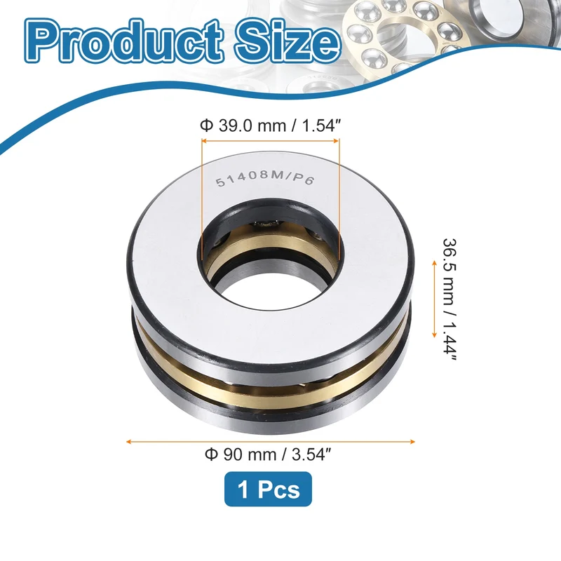 51408M Thrust Ball Bearing, Flat Axial Ball Bearings 39 x 90 x 36.5mm ABEC3