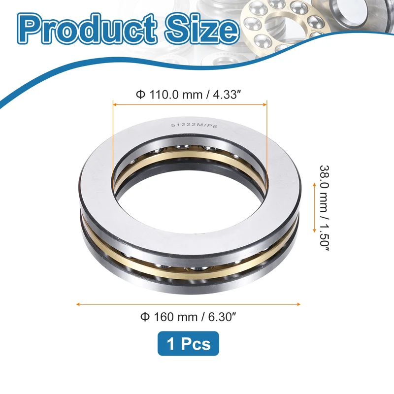51222M Thrust Ball Bearing, Flat Axial Ball Bearings 110 x 160 x 38mm ABEC3