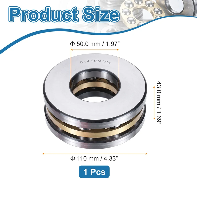 51410M Thrust Ball Bearing, Flat Axial Ball Bearings 50 x 110 x 43mm ABEC3