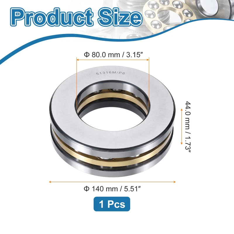 51316M Thrust Ball Bearing, Flat Axial Ball Bearings 80 x 140 x 44mm ABEC3