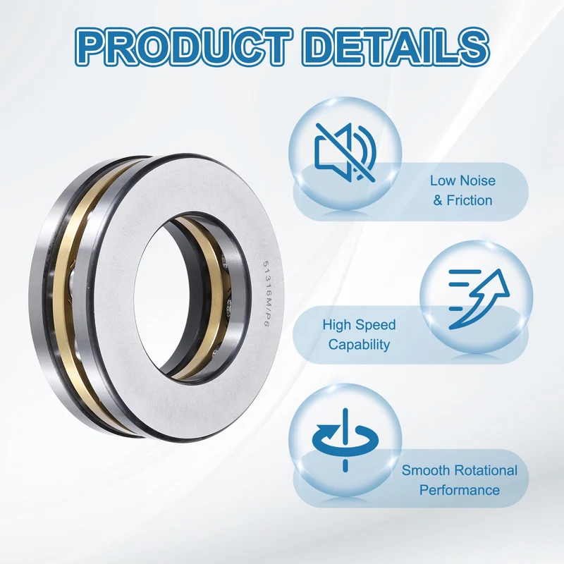 51316M Thrust Ball Bearing, Flat Axial Ball Bearings 80 x 140 x 44mm ABEC3