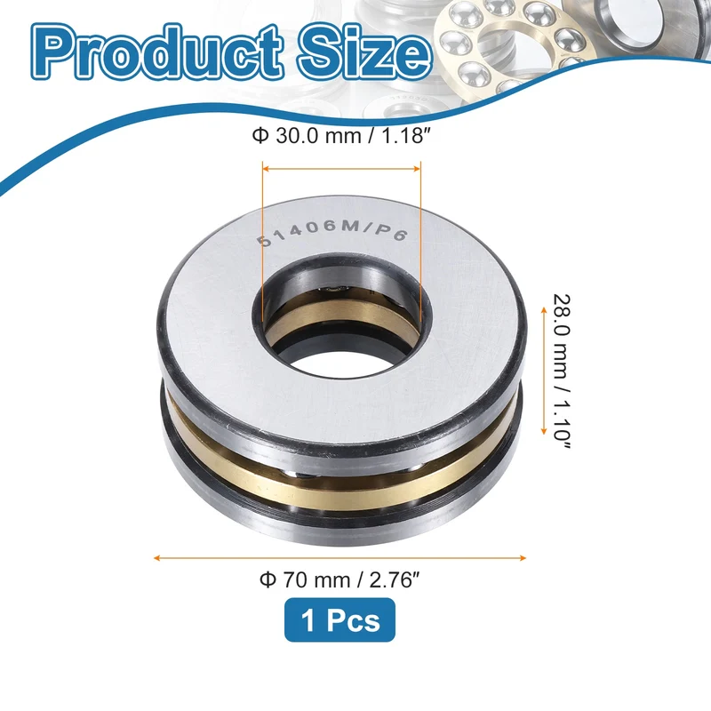 51406M Thrust Ball Bearing, Flat Axial Ball Bearings 30 x 70 x 28mm ABEC3