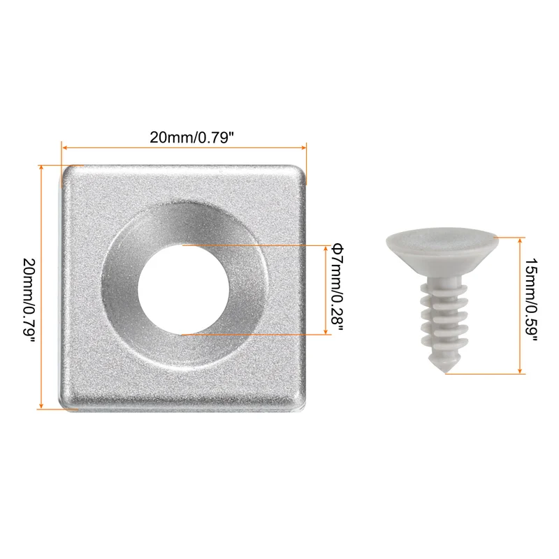 10Pcs 2020 EU Standard T-Slot 7mm Hole Dia Aluminum Extrusion End Cap 20x20mm Silver for Fish Tank Rack, Storage Rack with Push-in Fastener