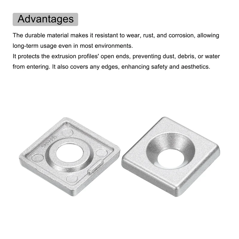 4Pcs 2020 EU Standard T-Slot 7mm Hole Dia Aluminum Extrusion End Cap 20x20mm Silver for Fish Tank Rack, Storage Rack with Push-in Fastener