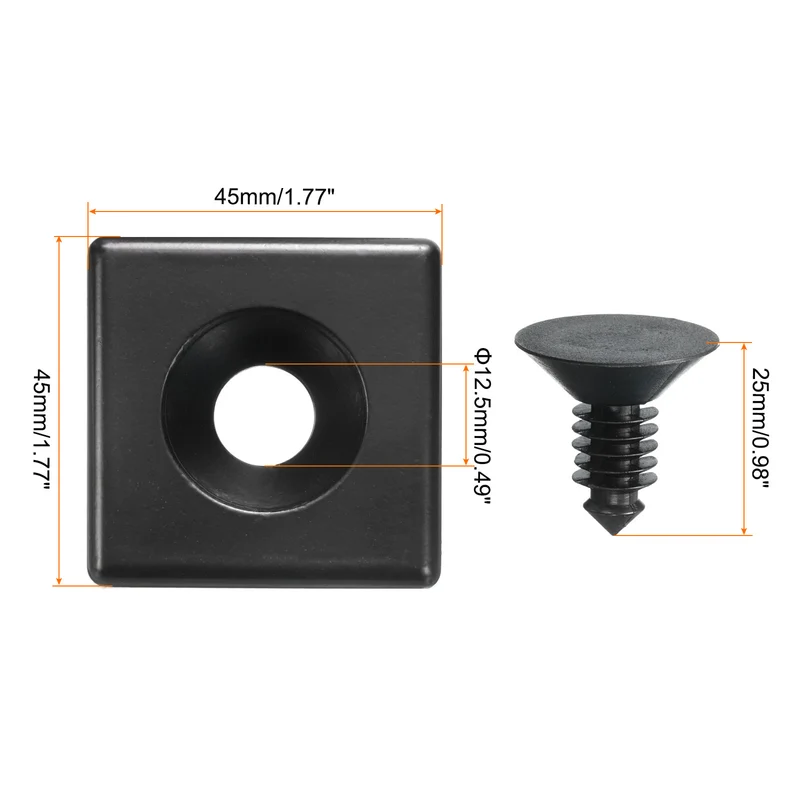 4Pcs 4545 EU Standard T-Slot 12.5mm Hole Dia Aluminum Extrusion End Cap 45x45mm Black for Fish Tank Rack, Storage Rack with Push-in Fastener