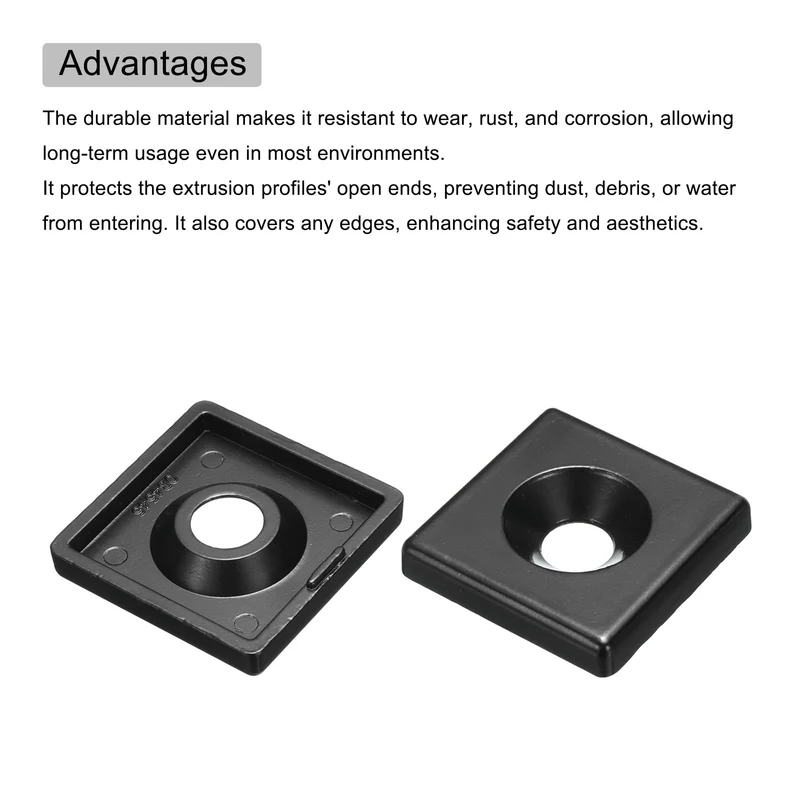 4Pcs 4545 EU Standard T-Slot 12.5mm Hole Dia Aluminum Extrusion End Cap 45x45mm Black for Fish Tank Rack, Storage Rack with Push-in Fastener